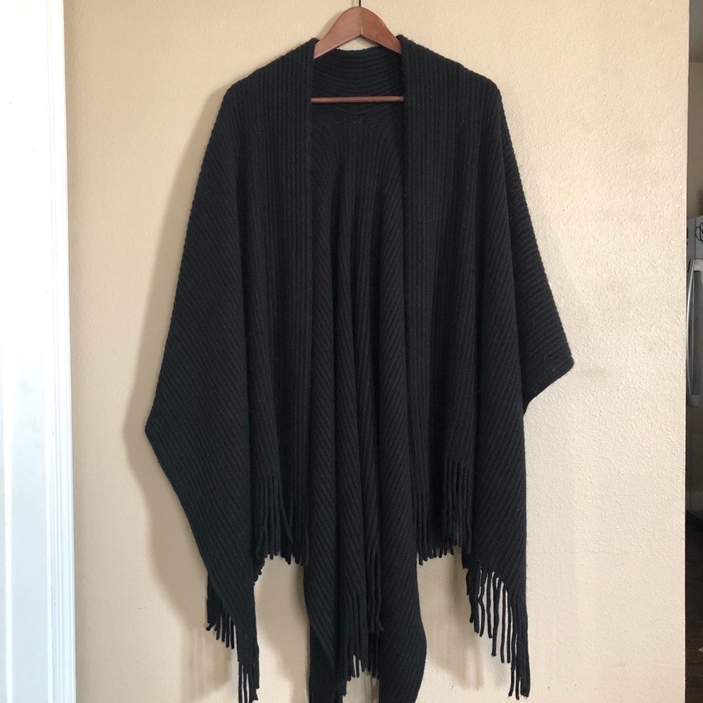 Black Fringe Shawl Cape
